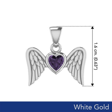 Gemstone Heart and Flying Angel Wings White Gold Pendant WPD5228 - Jewelry